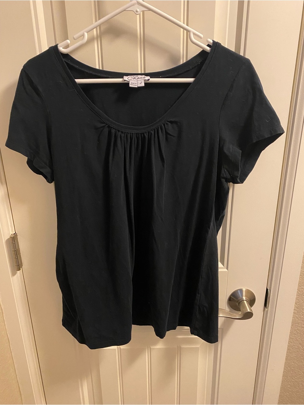 Chaus L Top Black Large Shirt Lg Ladies Short Sleeve 93 cotton